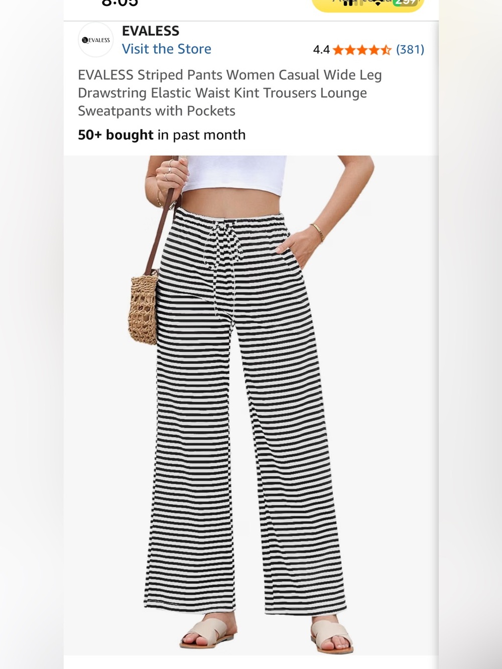NWT Women’s Striped Wide-Leg Drawstring Pants - Black & White Size L